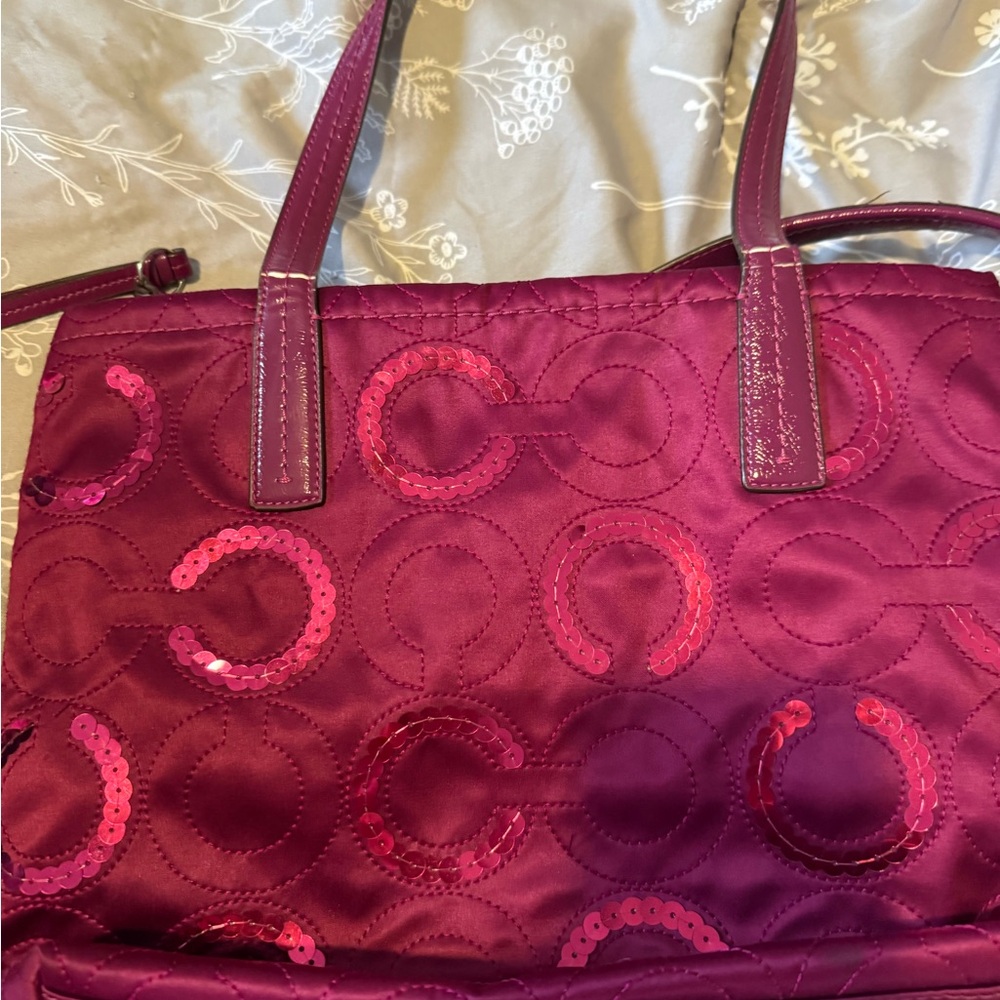 COACH Magenta Sequin Circle Tote - Picture 3 of 7